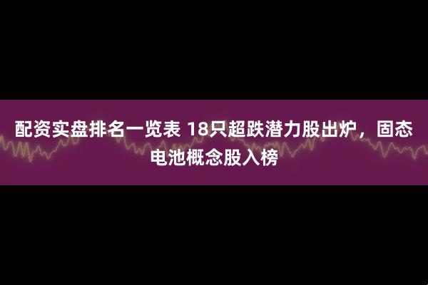 配资实盘排名一览表 18只超跌潜力股出炉，固态电池概念股入榜